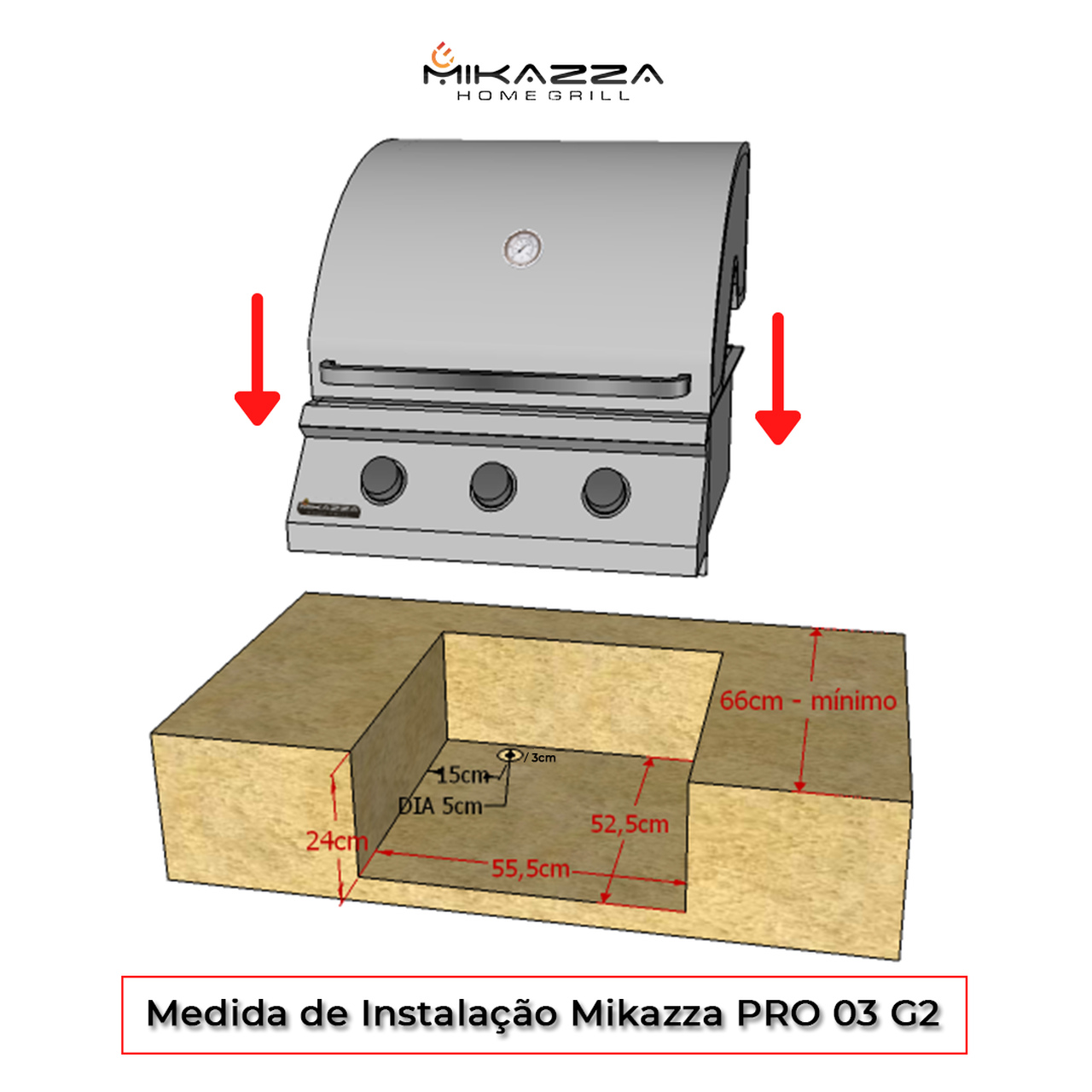 Combo Churrasqueira à Gás Mikazza G2 Pro 3 + Chapa de Ferro Fundido