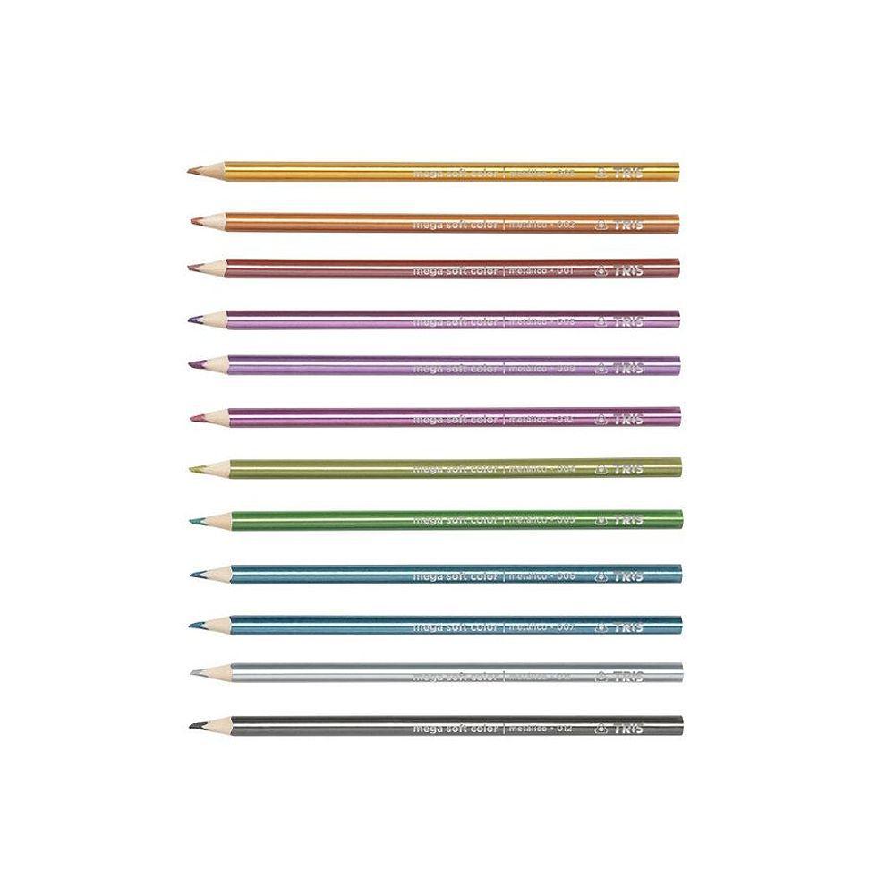 Lápis de cor 12 Cores Metálicas Mega Soft Color - Tris