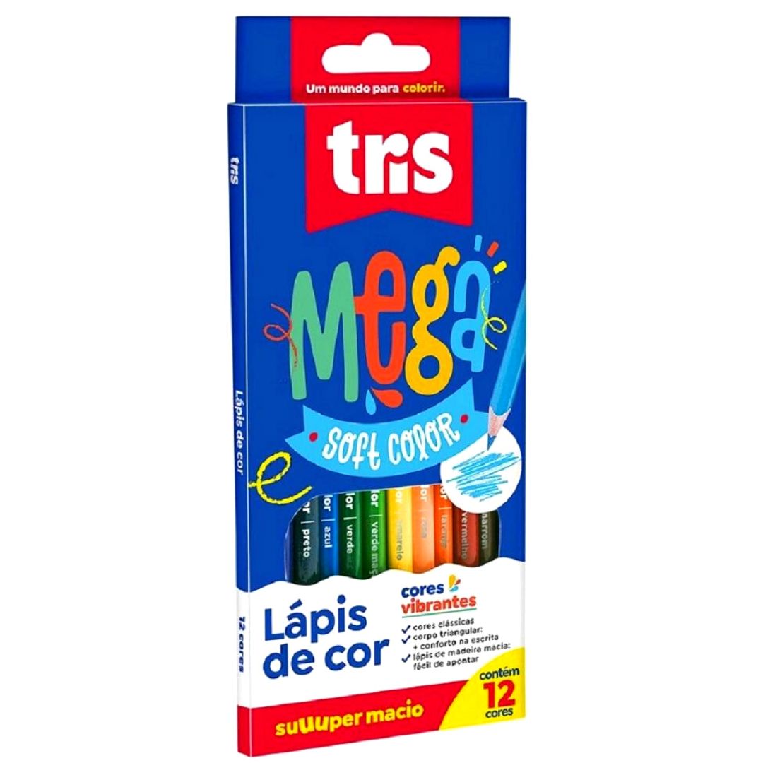 Lápis de Cor Mega Soft Color 12 Cores Vibrantes - Tris
