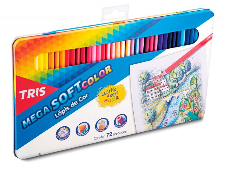 Lápis De Cor Mega Soft Color 72 Cores Em Lata  Tris