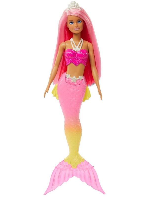 Boneca Barbie Dreamtopia Sereia Cabelo Rosa Cauda Ombré Rosa Amarelo Acessório Tiara HGR11 Mattel