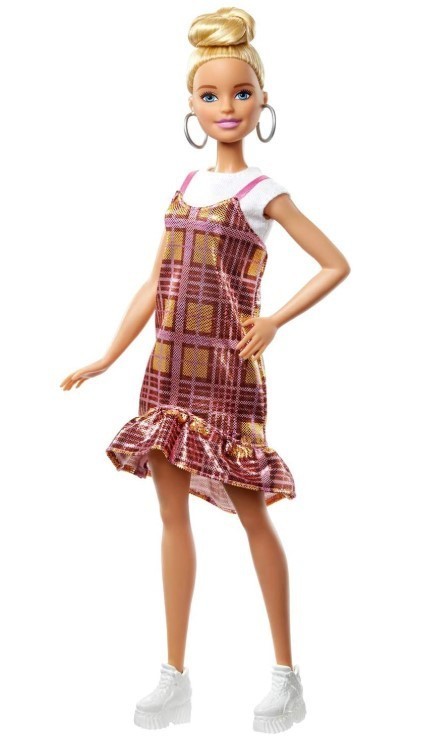 Boneca Barbie Fashionistas 142 Cabelo Loiro updo Vestido xadrez  - Mattel