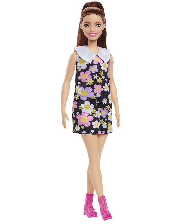 Boneca Barbie Fashionistas 187 Vestido Margarida Morena Aparelho Auditivo - Mattel