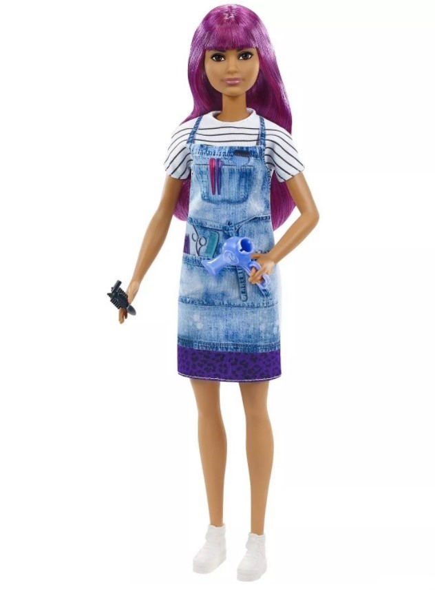 Boneca Barbie Profissões Cabeleireira Salão Hair Style Cabelo Roxo Secador Escova GTW36 Mattel