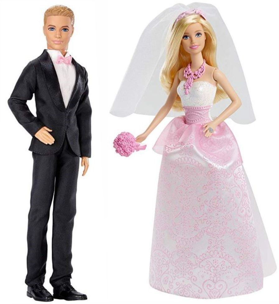 Conjunto Boneca Barbie Noiva e  Boneco Ken Noivo - Conto de Fadas