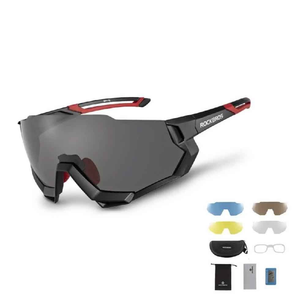 Oculos Rockbros Ciclismo Preto 5 Lentes Polarized 100% UV