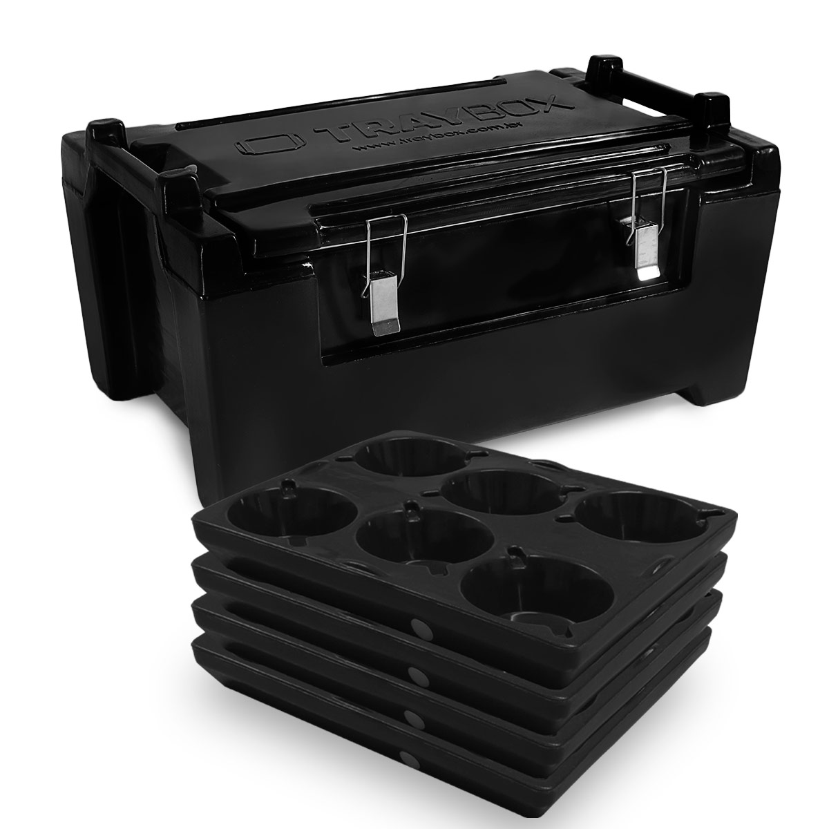 Kit Caixa Térmica Hot Box de 100 Litros + 4 Bandejas para até 24 marmitas