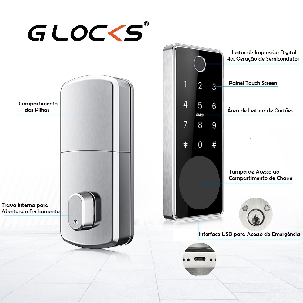 Kit Fechadura Eletrônica G-Locks Ébano 700 Smart Plus + Gateway Wifi Alexa