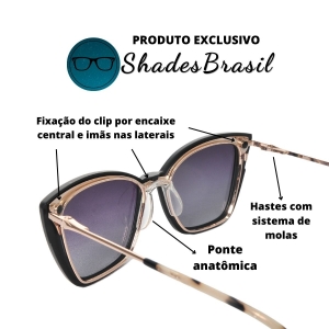 oculos de grau feminino com clipon polarizado Shades Brasil