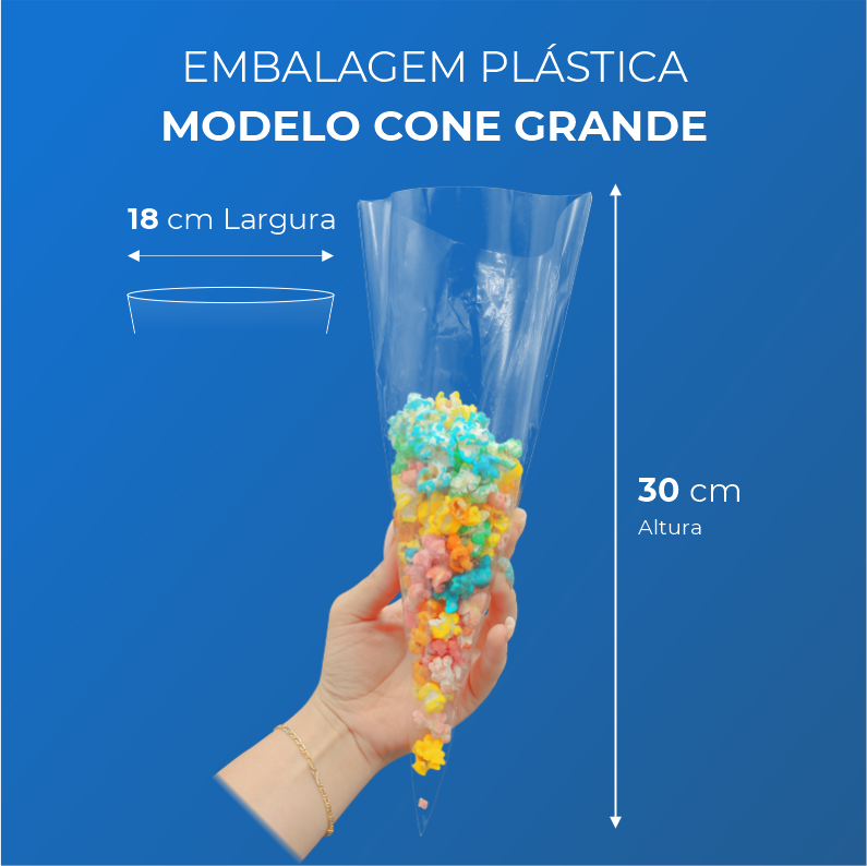 Embalagem Plásticas Modelo Cone Grande - 200 Unidades