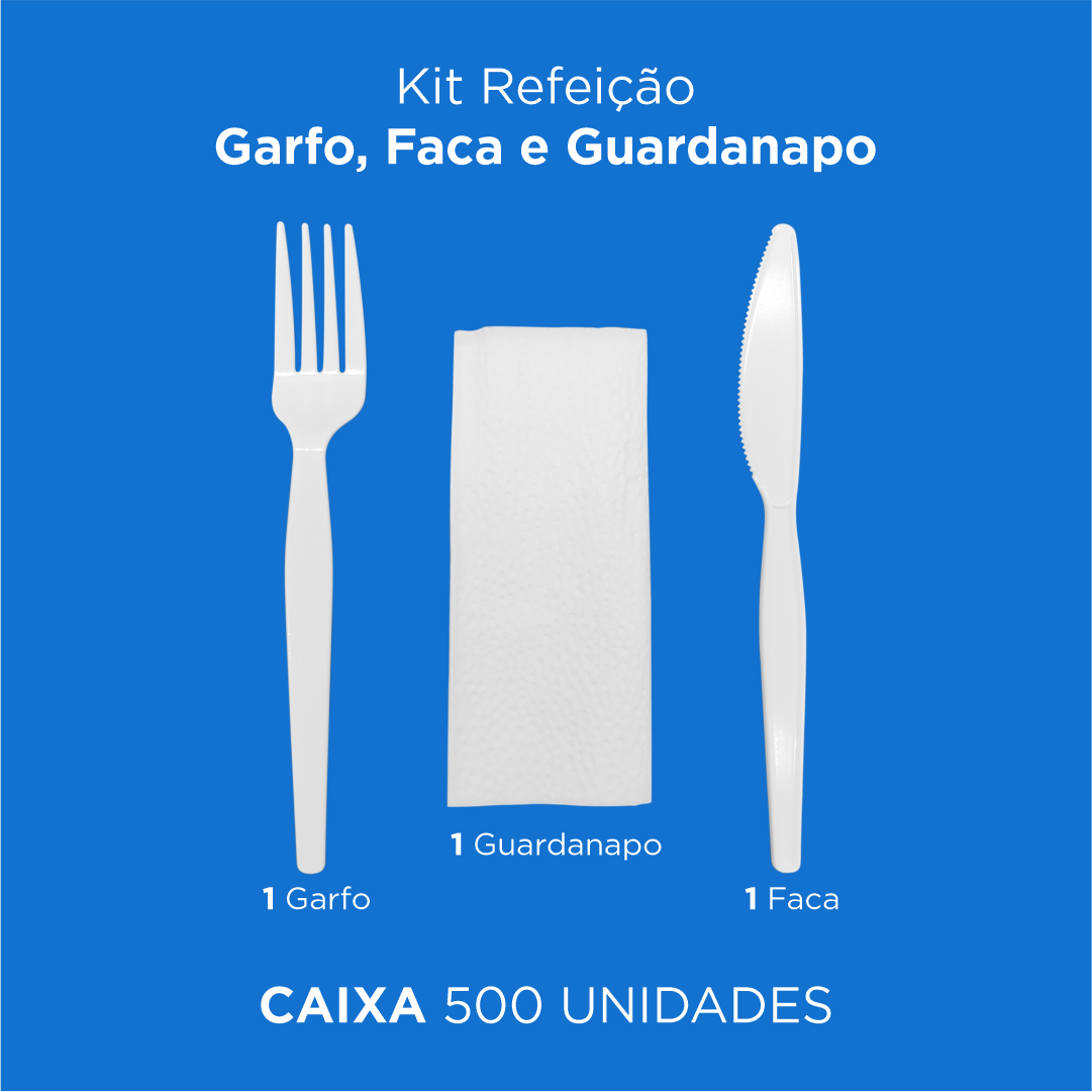Kit Refeição - Garfo, Faca e Guardanapo - 500 Und