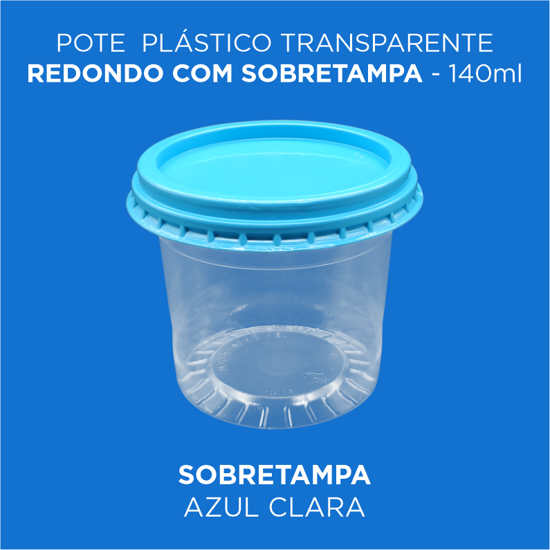 Pote Plástico Transparente Redondo Com Sobretampa - 140ml