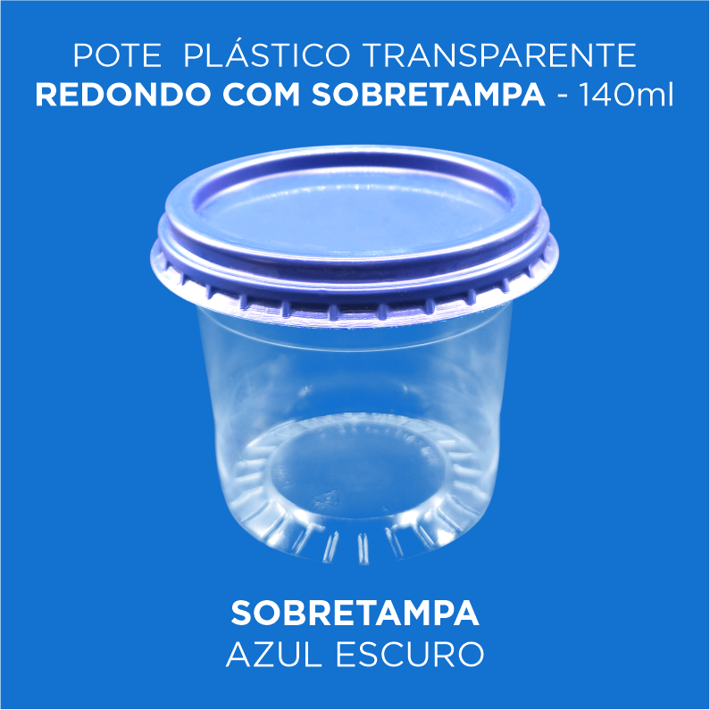 Pote Plástico Transparente Redondo Com Sobretampa - 140ml