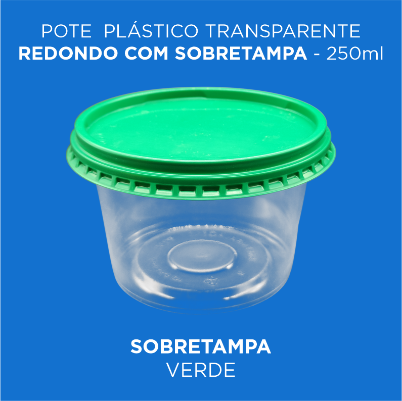 Pote Plástico Transparente Redondo Com Sobretampa - 250ml