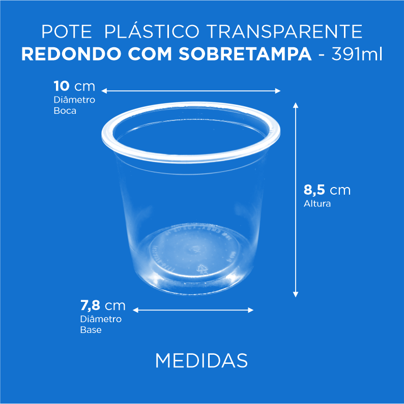 Pote Plástico Transparente Redondo Com Sobretampa - 400 ml