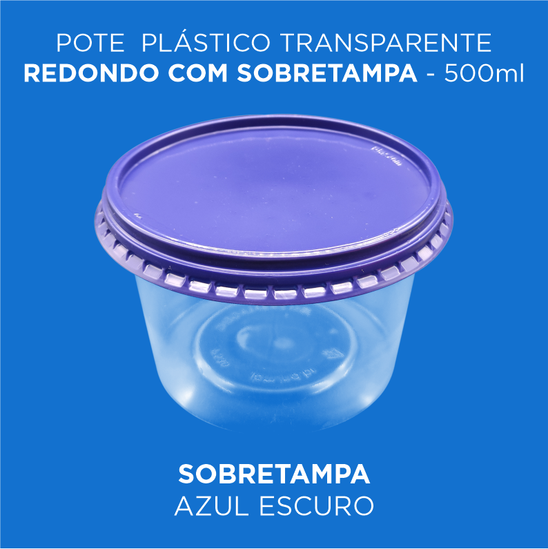 Pote Plástico Transparente Redondo Com Sobretampa - 500ml Baixo