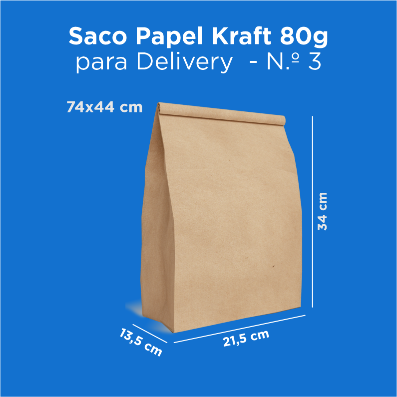 Sacos Papel Kraft 80g para Delivery  - N.º 3  500und