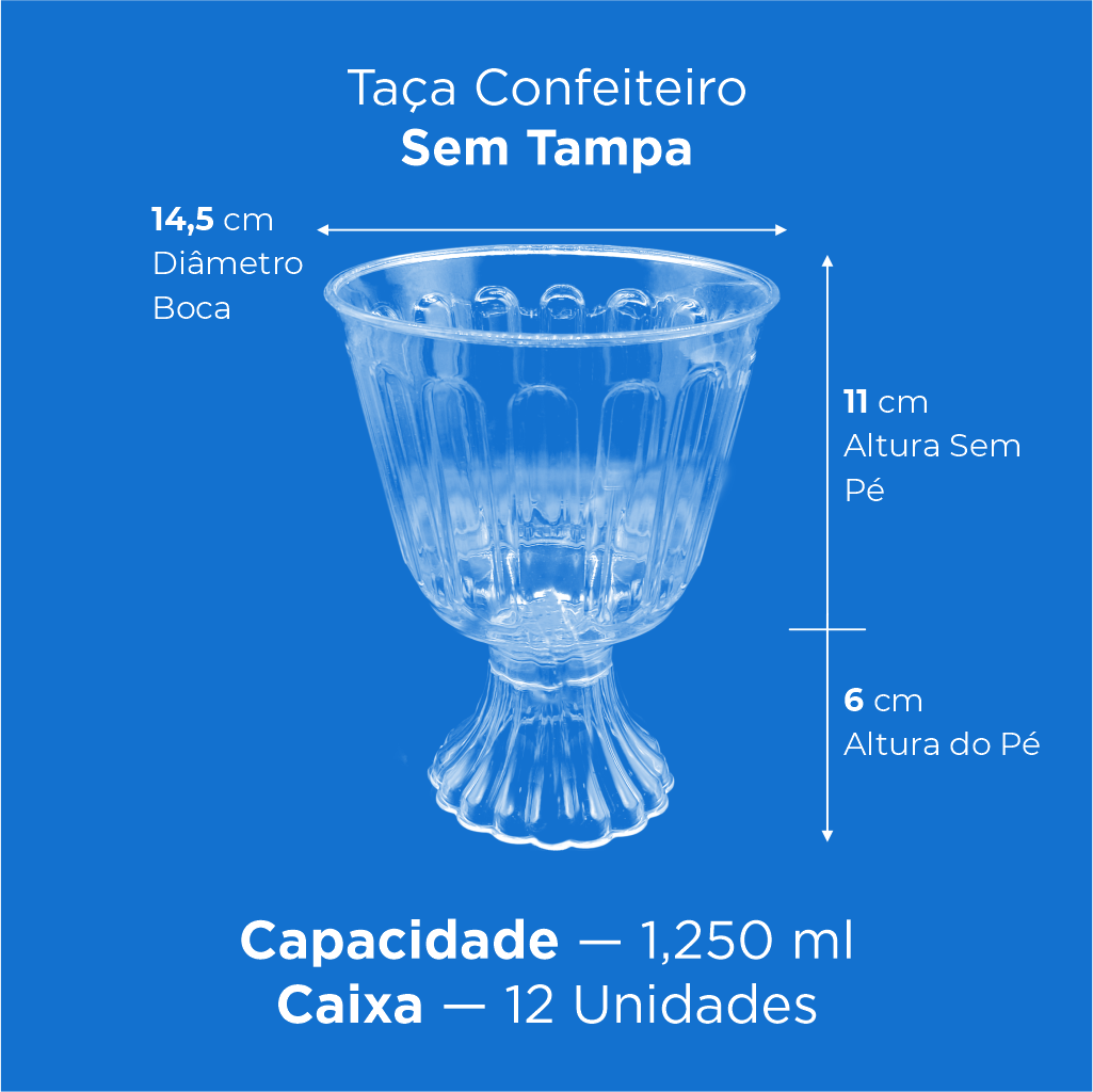 Taça Confeiteiro sem Tampa - 1.250 ml - Caixa 12 Unidades