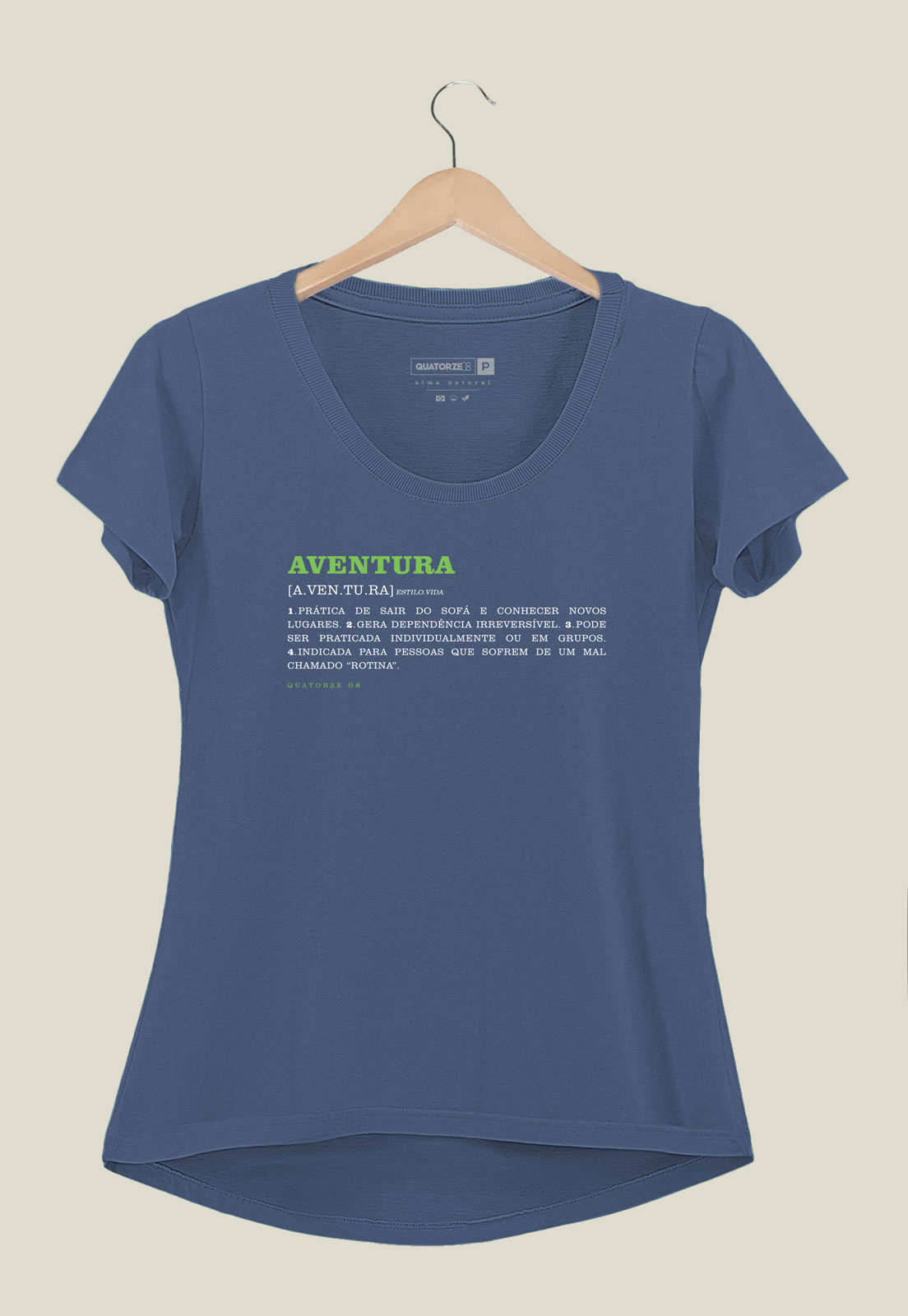 Camiseta Feminina Aventura Dicionário Azul Médio