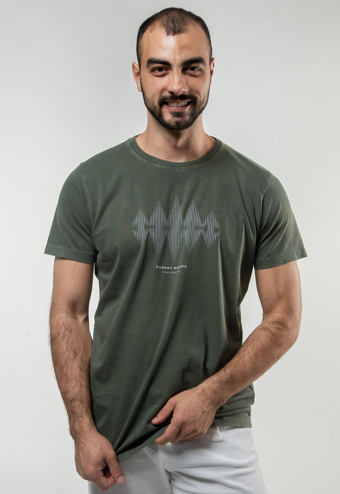 Camiseta Verde Escuro Estonada de Algodão Forest Sound