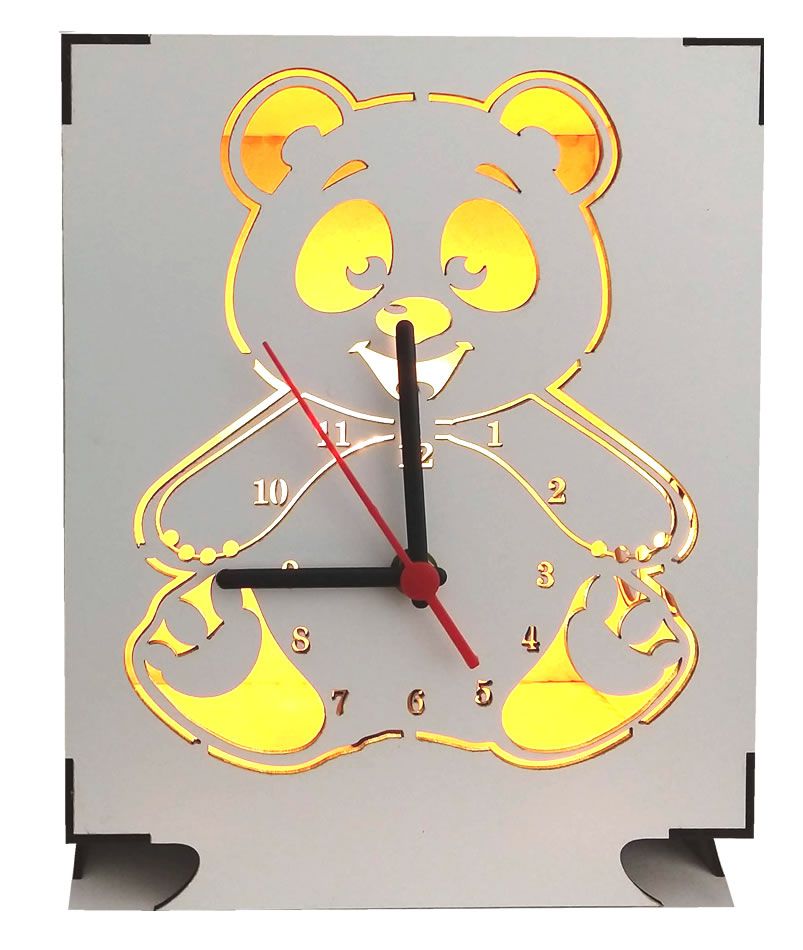 Luminária Abajur Mesa Relógio Branco Urso Personalizado