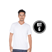 Kit 6 Camiseta Masculina Gola V Branco