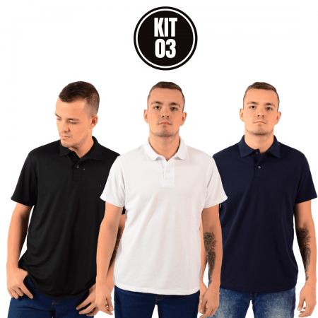 Kit 3 Camiseta Polo Masculina Básica P ao GG