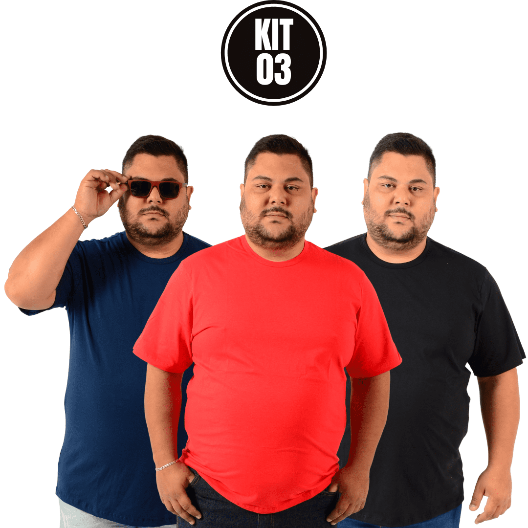 Kit 3 Camisetas Masculinas Básicas Plus Size Coloridas