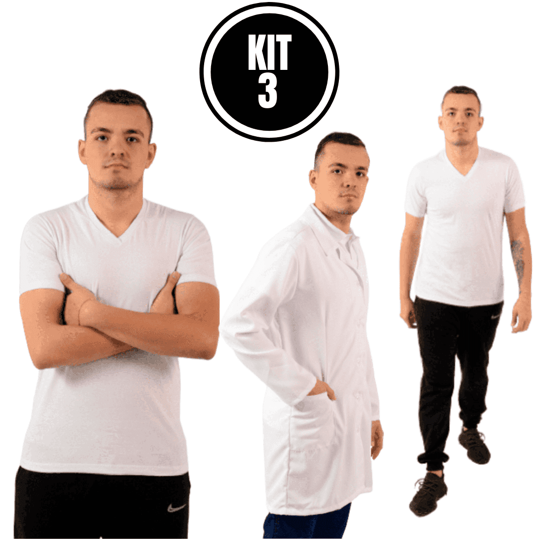 Kit 3 Hospitalar Uniforme 1 Jaleco + 2 Camisetas Gola V
