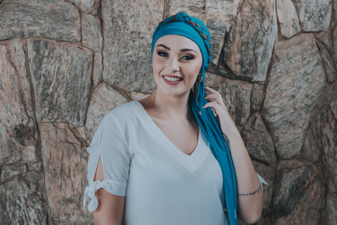 Turbante Azul Turquesa + Tiara de Elos Azul Turquesa e Marrom
