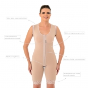 Modelador cirúrgico compressivo macaquinho Mabella 1042 com alça larga ideal para prótese de mama abdômen flancos costas