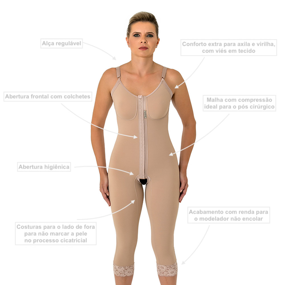 Modelador cirúrgico compressivo longo Mabella 1070 busto pré moldado, ideal para prótese de mama abdominoplastia costas - Cinta se Nova