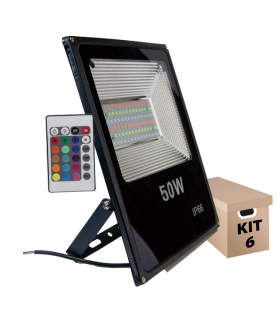 Kit 6 Refletores Holofote Micro Led 50w Smd Rgb Colorido Bivolt