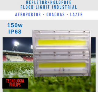 KIT 6 REFLETORES LED MODELO 2019 FLOOD LIGHT 150W IP68 UM MÓDULO NUMBER THREE