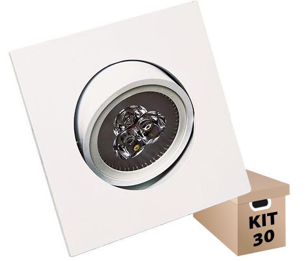 Kit 30 Spot Led de Embutir Quadrado 3W Bivolt 6500K - Luz Branca