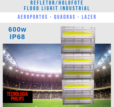REFLETOR LED MODELO 2019 FLOOD LIGHT 600W IP68 TRÊS MÓDULOS NUMBER THREE