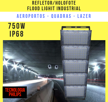 REFLETOR LED MODELO 2019 FLOOD LIGHT (TECNOLOGIA PHILIPS) 750W IP68 CINCO MÓDULOS NUMBER TWO