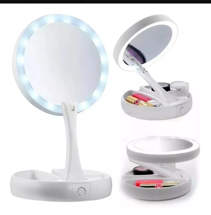 Espelho para Maquiagem e sobrancelhas com LED Dupla Face Portatil  Envio Imediato.