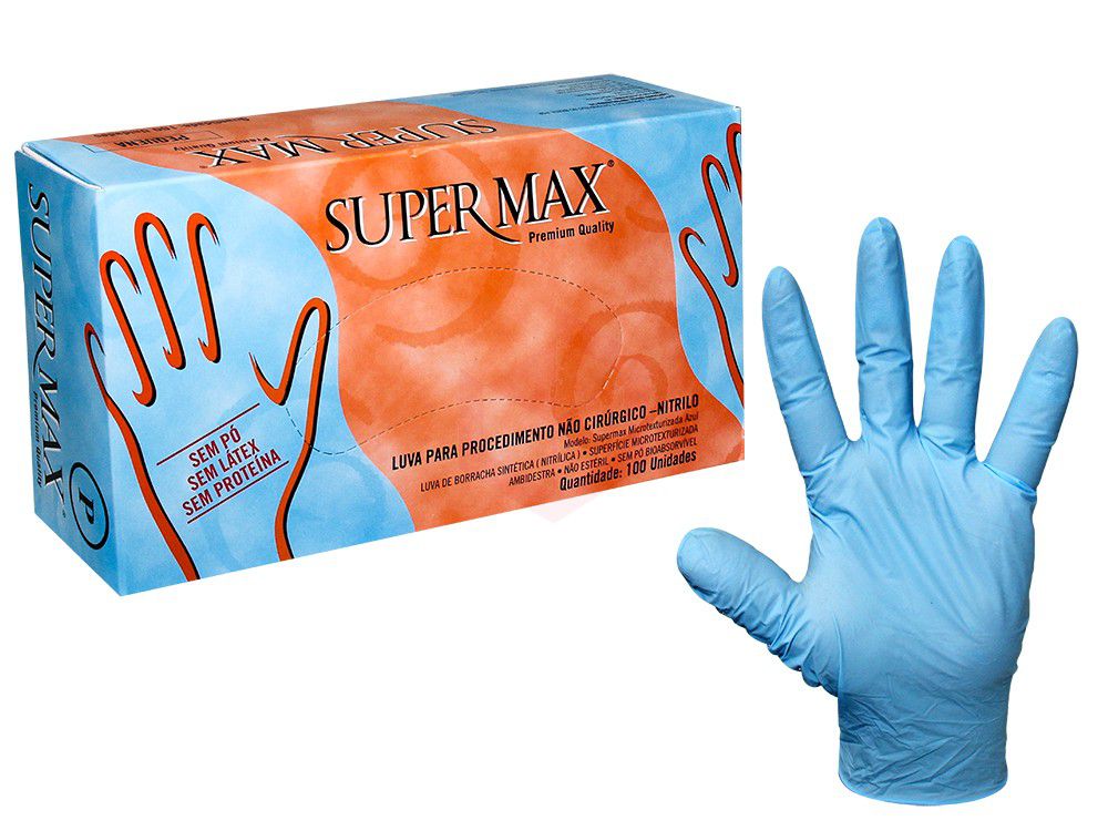 Luva para procedimento não cirúrgico sem pó  Borracha Sintética Supermax Powder Free Nitrilo Blue