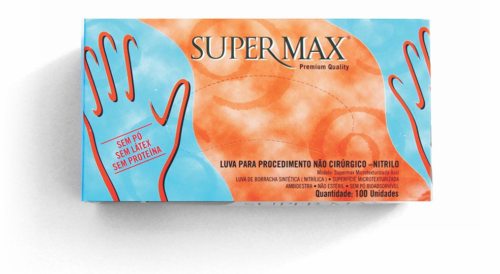 Luva para procedimento não cirúrgico sem pó  Borracha Sintética Supermax Powder Free Nitrilo Blue