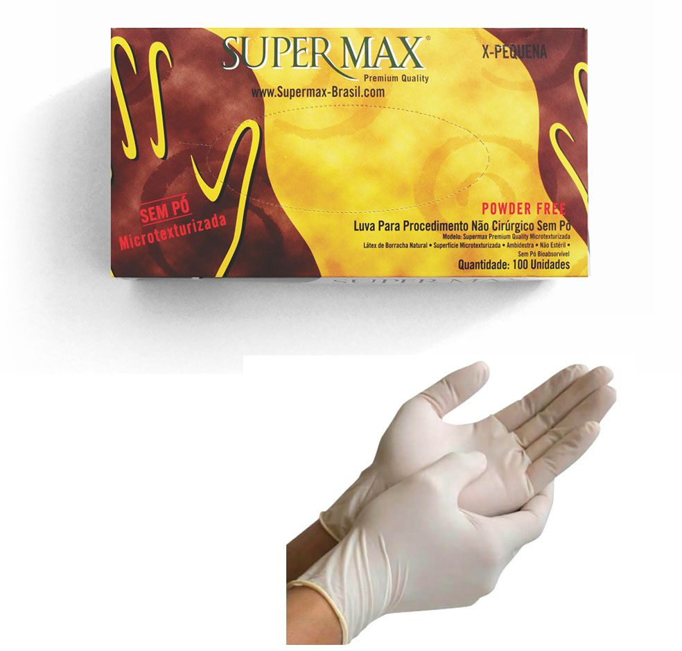 Luva para procedimento Não Cirúrgico sem pó  Látex Supermax Powder Free - Caixa com 100 Unid