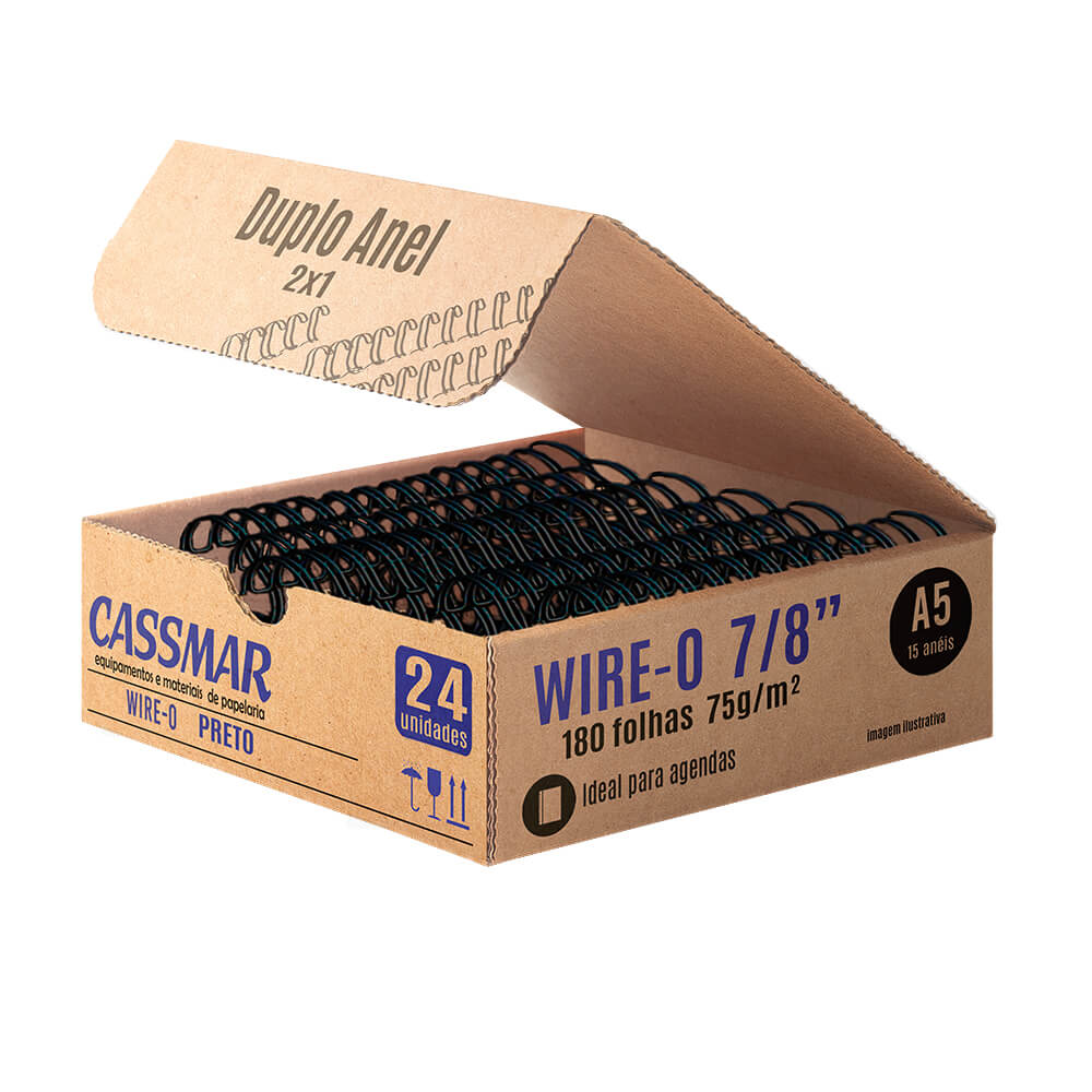 Wire-o para encadernação A5 7/8 2x1 para 180fls preto 24un