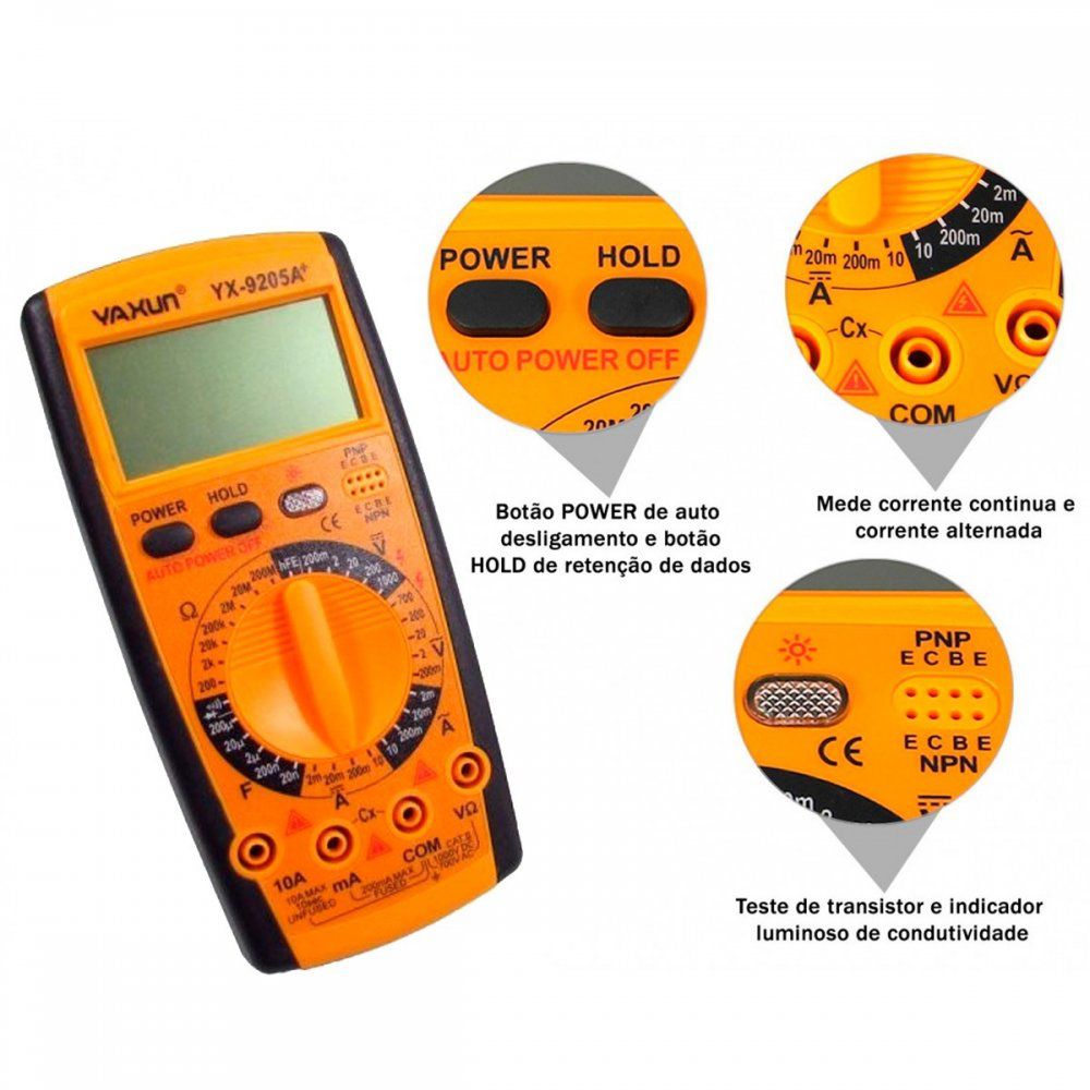 Multimetro Digital Yaxun YX-9205A - Capacímetro, Amperímetro, Ohmímetro, Voltimetro e etc...