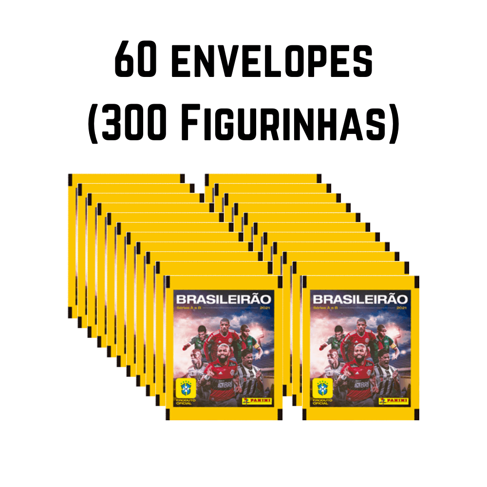 60 Pacotes de Figurinhas (com 5 Cromos Cada) - Campeonato Brasileiro 2021 - Editora Panini (em português)