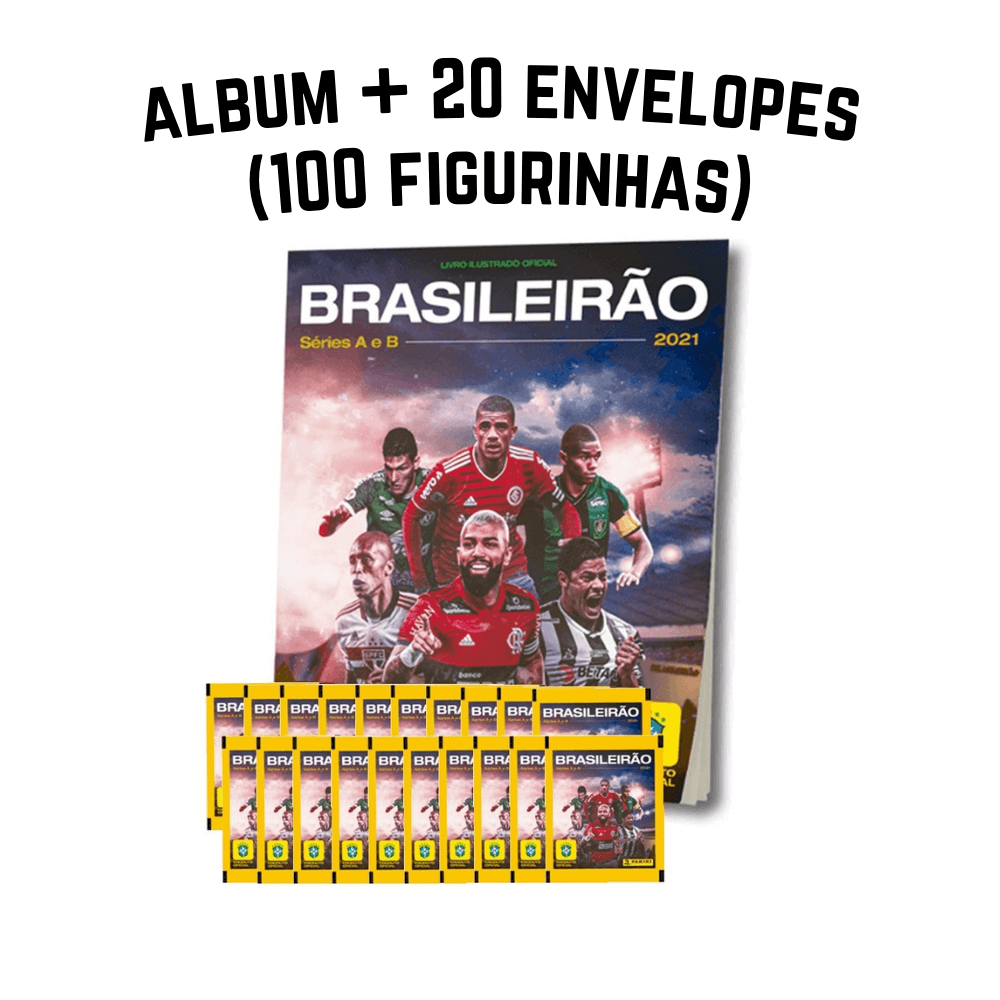 Livro Ilustrado Capa Cartão (Grátis) + 20 envelopes (100 cromos) - Campeonato Brasileiro 2021 - Editora Panini (em português)