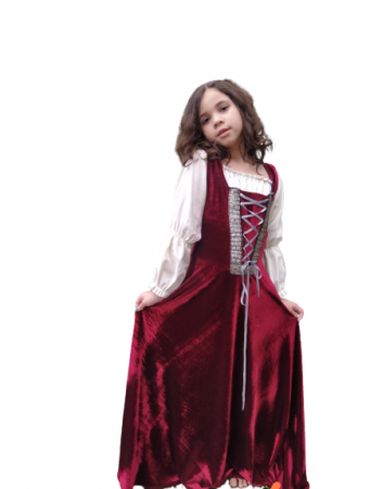 Vestido Medieval camponesa infantil bordo