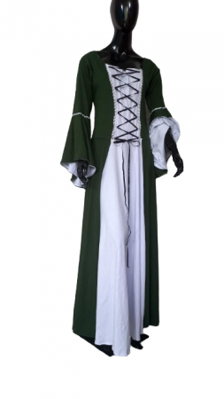 Vestido medieval tecido leve verde e branco