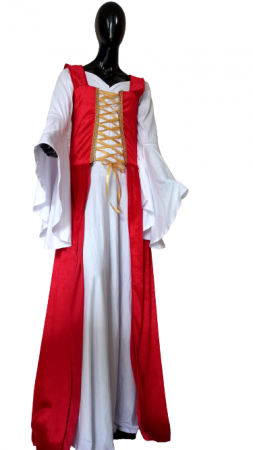 Vestido Rainha Medieval luxuoso branco e vermelho