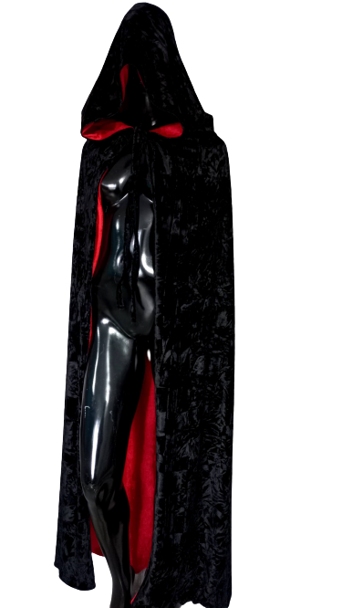 Capa Medieval com capuz preto com vermelho