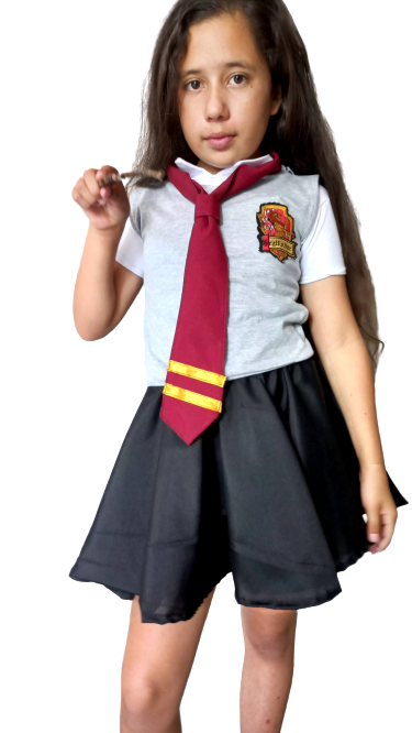 Conjunto completo Hermione Harry Potter Gravata Vestido e colete casas Infantil menina